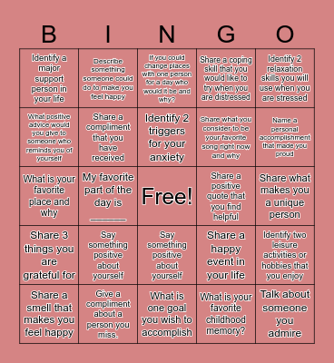 Therapy Bingo Card