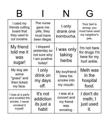 Hospital Humor Bingo Card