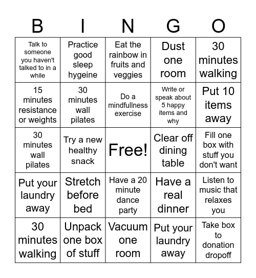 Healthy Bingo Card