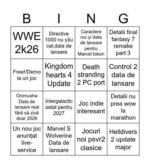 State of play februarie 2026 Bingo Card