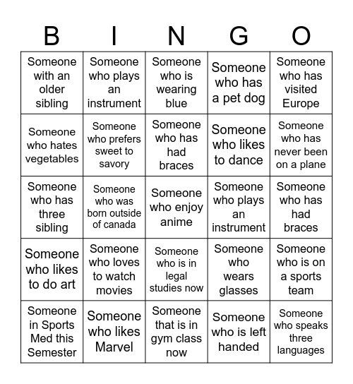 Wow!!! My classmates are epic Bingo Card