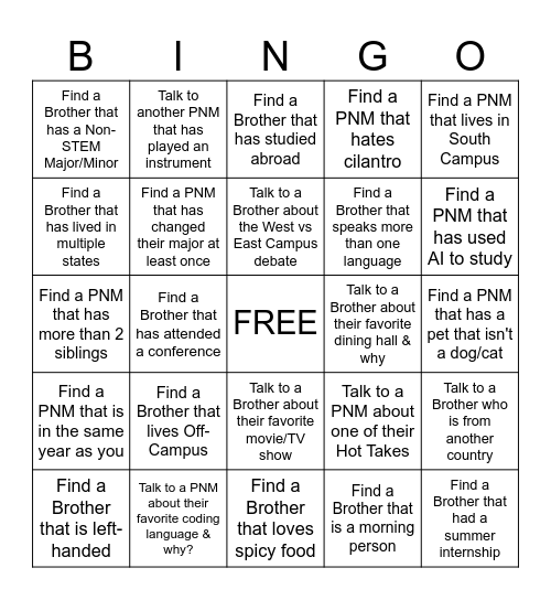 DEI Night Bingo Card