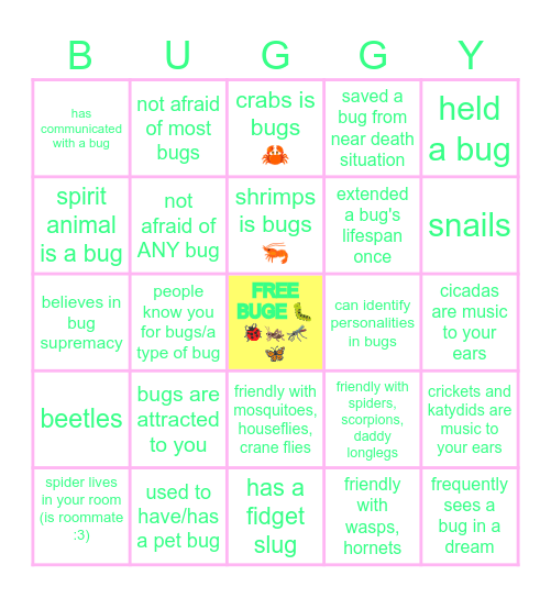 Buggy card Bingo Card