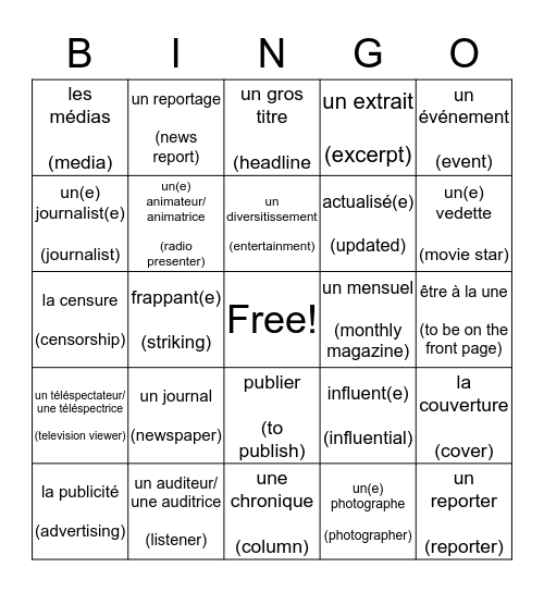 L'Univers Médiatique 2 Bingo Card