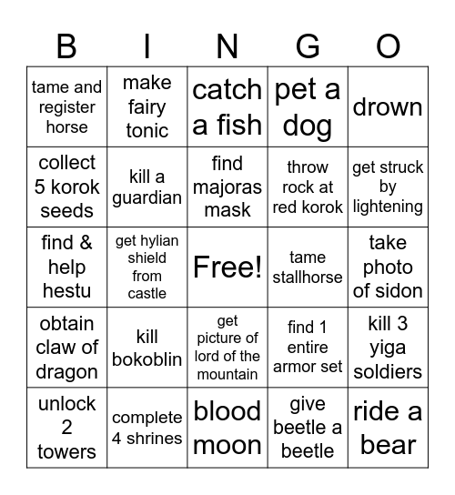 BOTW Bingo Card