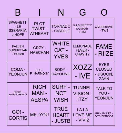 end of 2025 kpop bingo Card