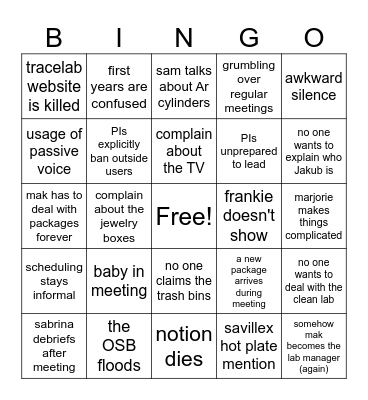 TraceLab Bingo Card