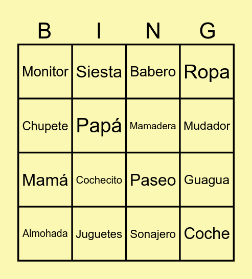 Baby Shower Bingo Card