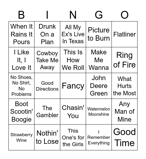 Country Music Bingo #1 Bingo Card