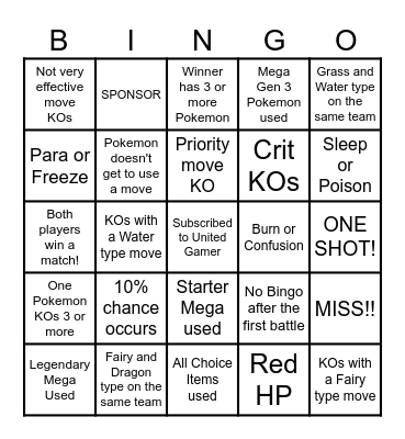 Then we fight bingo UP Megas Bingo Card