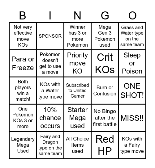 Then we fight bingo UP Megas Bingo Card