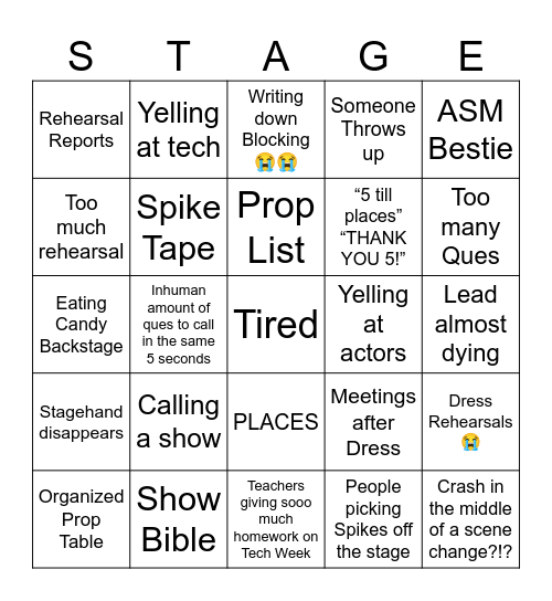 Stage Management<3 Bingo Card