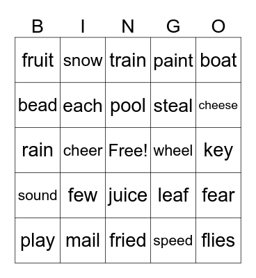Vowel Pairs Bingo Card