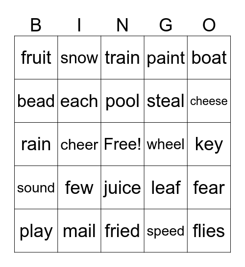 Vowel Pairs Bingo Card