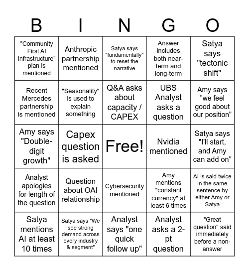 Q2 Earnings Watch Party! Bingo Card