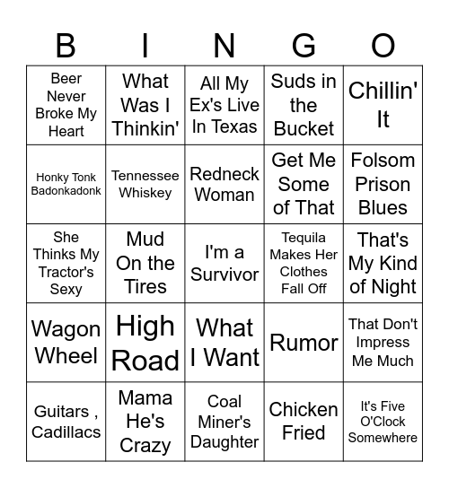 Country Music Bingo #3 Bingo Card
