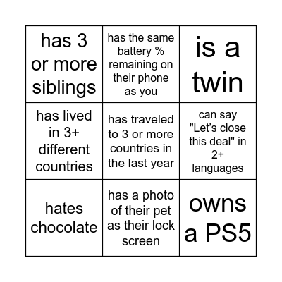 Find someone who... Bingo Card