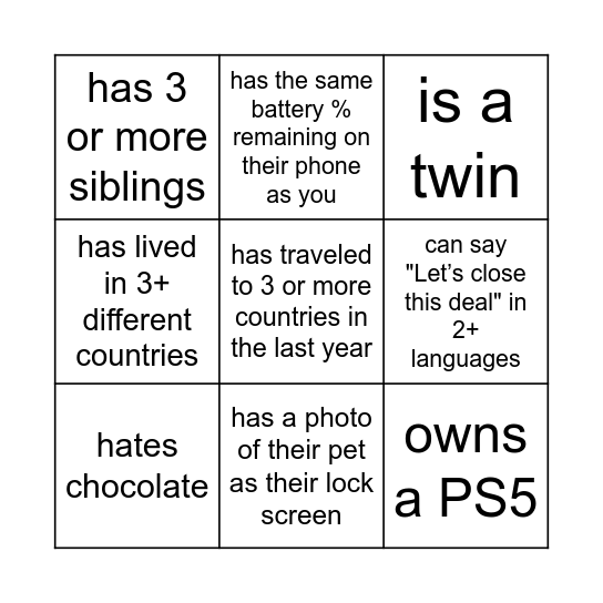 Find someone who... Bingo Card