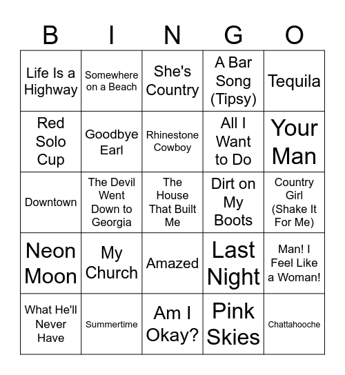 Country Music Bingo #4 Bingo Card