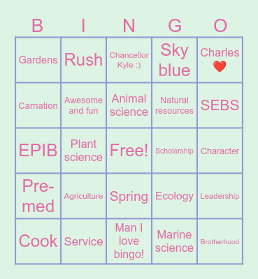 Alpha Zeta Bingo!!! Bingo Card