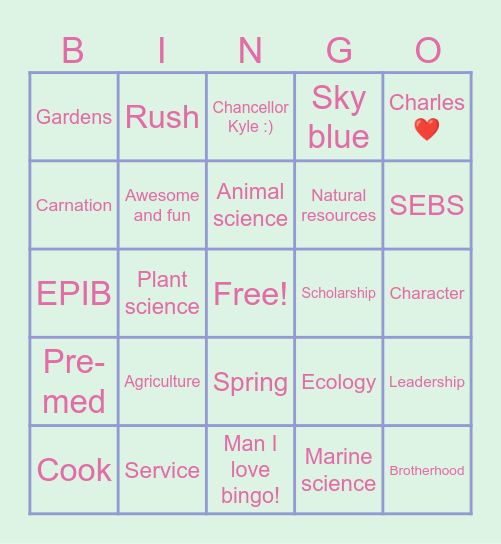 Alpha Zeta Bingo!!! Bingo Card