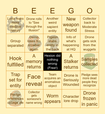 Session 3: Burger Time Bingo Card
