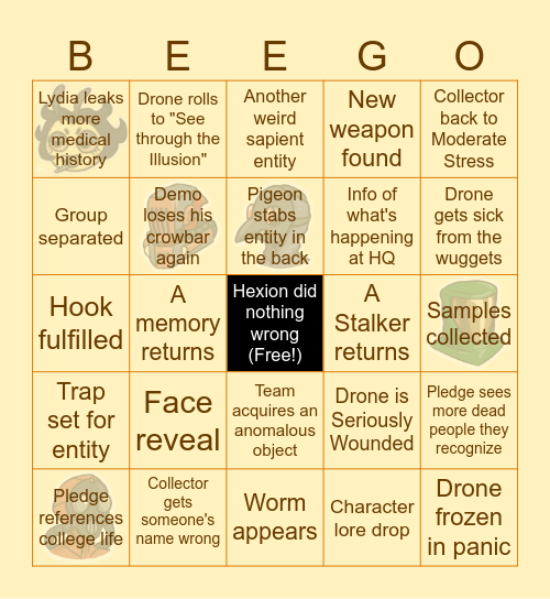 Session 3: Burger Time Bingo Card