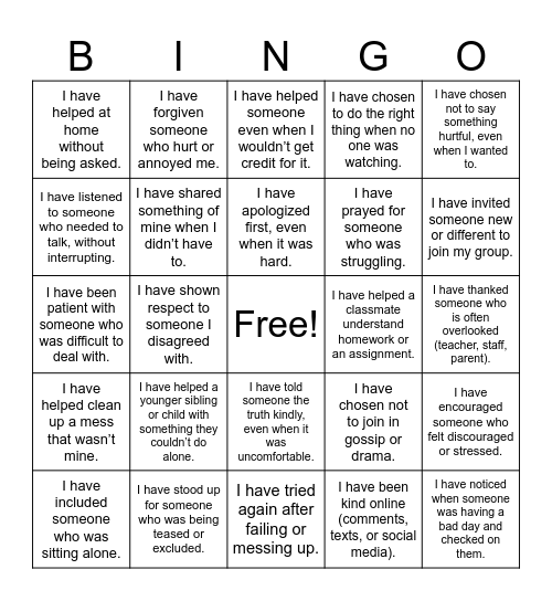 Light of Christ Bingo Card