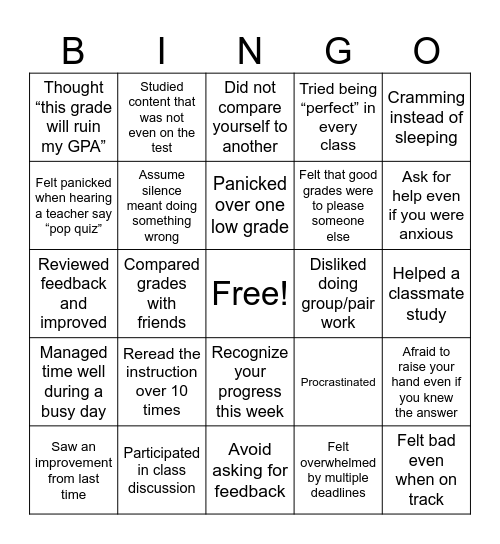 Academic Success/“Failure” Bingo Card