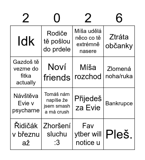 Martinův rok 2026 Bingo Card