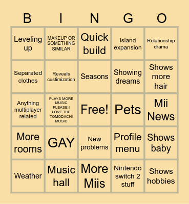 TOMODACHI LIFE LIVING THE DREAM DIRECT Bingo Card