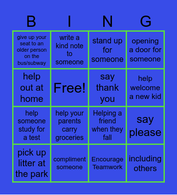 Kindness Bingo Card