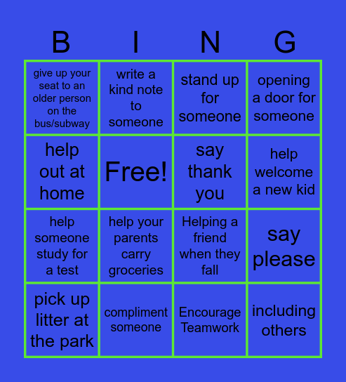 Kindness Bingo Card