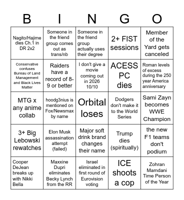 2026 Bingo Card