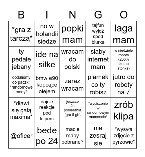 tajfun bingo Card