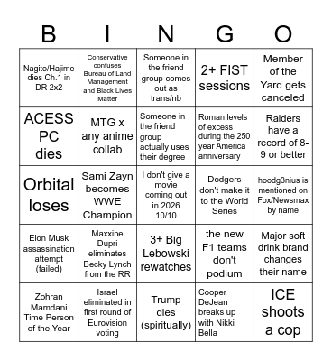 2026 Bingo Card