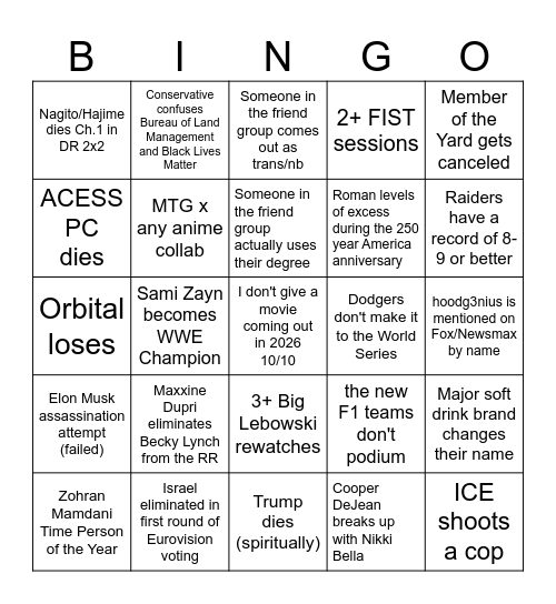 2026 Bingo Card