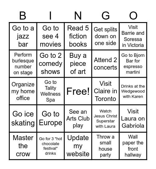 Bev's Year - 2026 Bingo Card