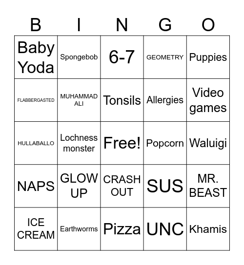 BINGO TIME! Bingo Card