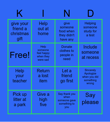 Kindness Bingo Card