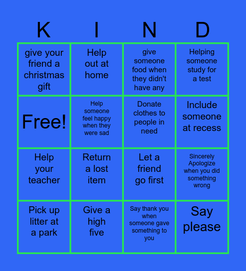 Kindness Bingo Card