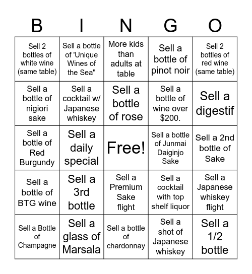 Wine Bingo Card