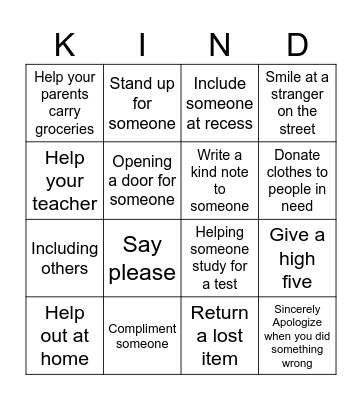 Kindness bingo Card