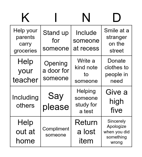 Kindness bingo Card