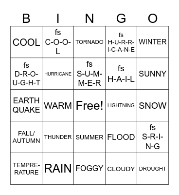ASL CLUB (JAN 28)- WEATHER Bingo Card