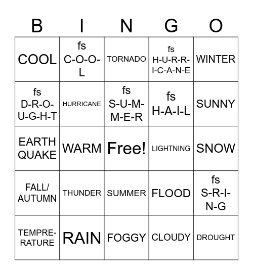 ASL CLUB (JAN 28)- WEATHER Bingo Card