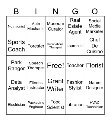 Career Exploration BINGO Card