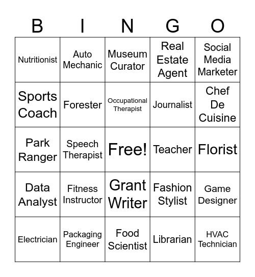 Career Exploration BINGO Card