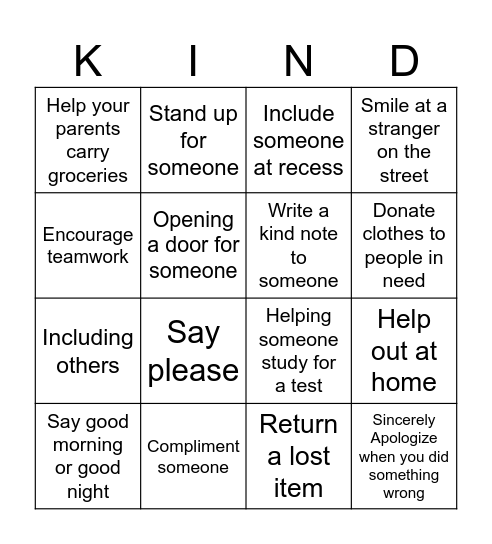 Kindess Bingo Card