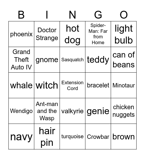 Infinite Craft Bingo 1 Bingo Card